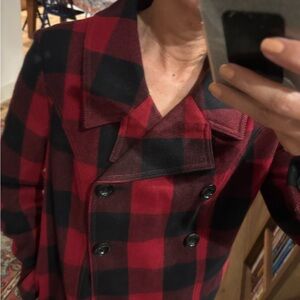 Red and Black Buffalo Plaid Double-Breasted Coat
